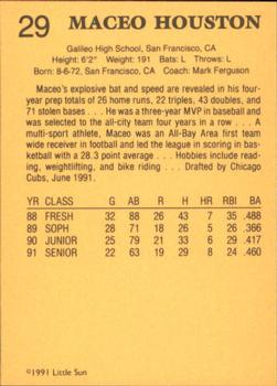 1991 Little Sun High School Prospects #29 Maceo Houston Back