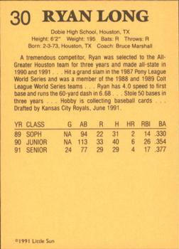1991 Little Sun High School Prospects #30 Ryan Long Back