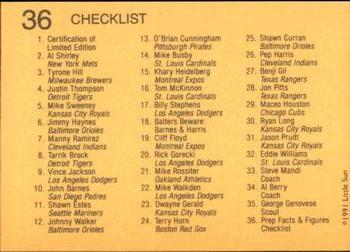 1991 Little Sun High School Prospects #36 Checklist Back