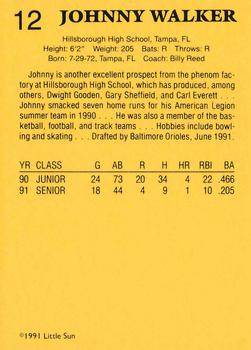 1991 Little Sun High School Prospects Gold #12 Johnny Walker Back
