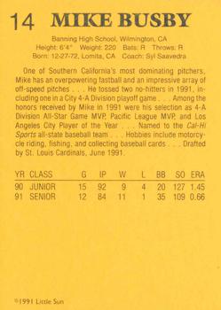 1991 Little Sun High School Prospects Gold #14 Mike Busby Back