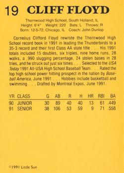 1991 Little Sun High School Prospects Gold #19 Cliff Floyd Back
