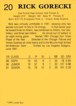 1991 Little Sun High School Prospects Gold #20 Rick Gorecki Back