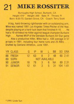 1991 Little Sun High School Prospects Gold #21 Mike Rossiter Back