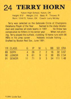1991 Little Sun High School Prospects Gold #24 Terry Horn Back