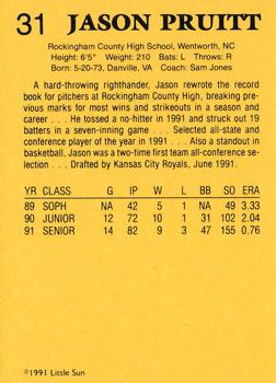 1991 Little Sun High School Prospects Gold #31 Jason Pruitt Back