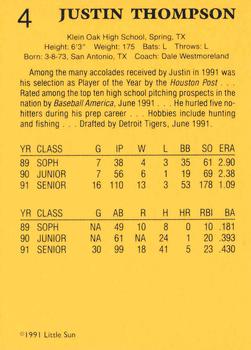 1991 Little Sun High School Prospects Gold #4 Justin Thompson Back