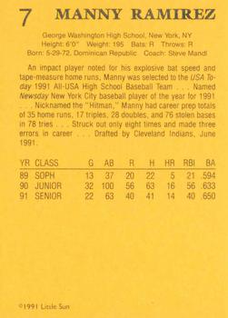 1991 Little Sun High School Prospects Gold #7 Manny Ramirez Back