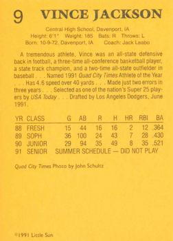 1991 Little Sun High School Prospects Gold #9 Vince Jackson Back