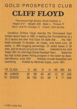 1991 Little Sun High School Prospects Gold - Gold Prospects Club Autographs #NNO Cliff Floyd Back