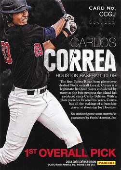 2012 Panini Elite Extra Edition - First Overall Pick Jersey #1 Carlos Correa Back