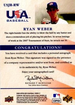2008 Upper Deck - USA Junior National Team Blue Autographs #USJR-RW Ryan Weber Back