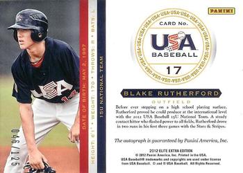 2012 Panini Elite Extra Edition - USA Baseball 15U Signatures #17 Blake Rutherford Back