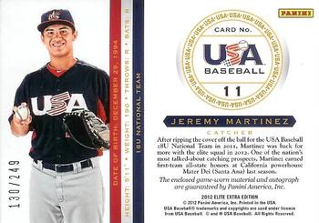 2012 Panini Elite Extra Edition - USA Baseball 18U Game Jersey Signatures #11 Jeremy Martinez Back