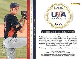 2012 Panini Elite Extra Edition - USA Baseball 18U Signatures #19 Garrett Williams Back