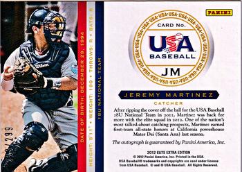 2012 Panini Elite Extra Edition - USA Baseball 18U Signatures #11 Jeremy Martinez Back
