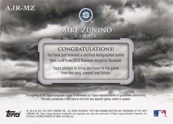 2013 Bowman Inception - Jumbo Relic Autographs Red #AJR-MZ Mike Zunino Back
