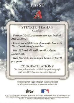 2013 Bowman Inception - Gold #PA-ST Stryker Trahan Back