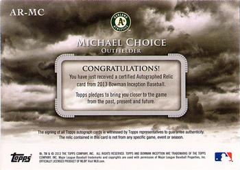 2013 Bowman Inception - Relic Autographs #AR-MC Michael Choice Back