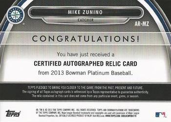 2013 Bowman Inception - Relic Autographs #AR-MZ Mike Zunino Back