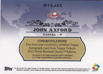 2013 Topps Tribute WBC - Autographs #WTA-JAX John Axford Back