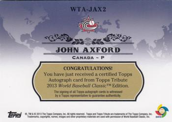 2013 Topps Tribute WBC - Autographs #WTA-JAX2 John Axford Back