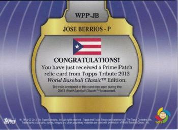 2013 Topps Tribute WBC - Prime Patches #WPP-JB Jose Berrios Back