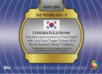 2013 Topps Tribute WBC - Prime Patches #WPP-JWS Jae Weong Seo Back