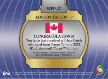 2013 Topps Tribute WBC - Prime Patches Black #WPP-JT Jameson Taillon Back