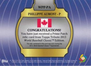 2013 Topps Tribute WBC - Prime Patches Black #WPP-PA Phillippe Aumont Back