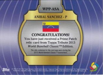 2013 Topps Tribute WBC - Prime Patches Blue #WPP-ASA Anibal Sanchez Back