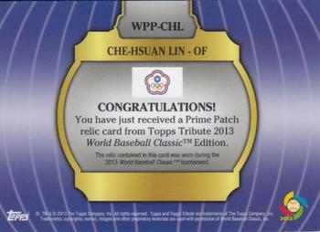 2013 Topps Tribute WBC - Prime Patches Blue #WPP-CHL Che-Hsuan Lin Back