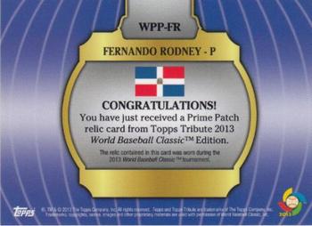 2013 Topps Tribute WBC - Prime Patches Blue #WPP-FR Fernando Rodney Back