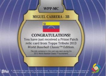 2013 Topps Tribute WBC - Prime Patches Green #WPP-MC Miguel Cabrera Back