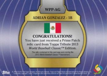 2013 Topps Tribute WBC - Prime Patches Orange #WPP-AG Adrian Gonzalez Back