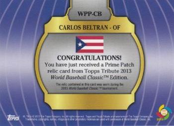 2013 Topps Tribute WBC - Prime Patches Orange #WPP-CB Carlos Beltran Back