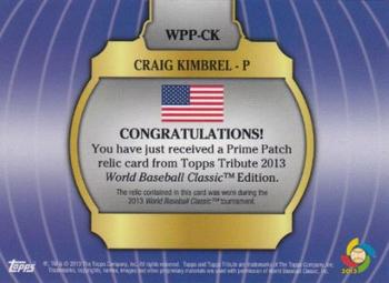 2013 Topps Tribute WBC - Prime Patches Orange #WPP-CK Craig Kimbrel Back