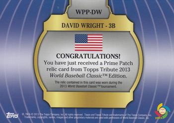 2013 Topps Tribute WBC - Prime Patches Orange #WPP-DW David Wright Back