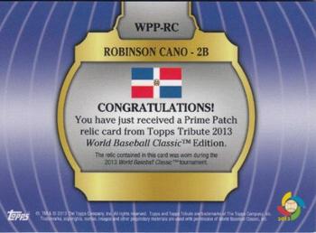 2013 Topps Tribute WBC - Prime Patches Orange #WPP-RC Robinson Cano Back