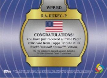 2013 Topps Tribute WBC - Prime Patches Orange #WPP-RD R.A. Dickey Back
