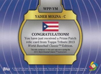 2013 Topps Tribute WBC - Prime Patches Orange #WPP-YM Yadier Molina Back