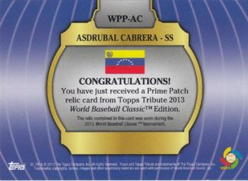 2013 Topps Tribute WBC - Prime Patches Red #WPP-AC Asdrubal Cabrera Back