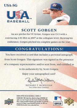 2008 Upper Deck - USA National Team Blue Autographs #USA-SG Scott Gorgen Back