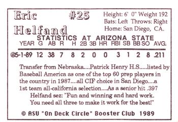 1989 Arizona State Sun Devils #NNO Eric Helfand Back