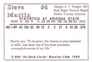 1989 Arizona State Sun Devils #NNO Steve Martin Back