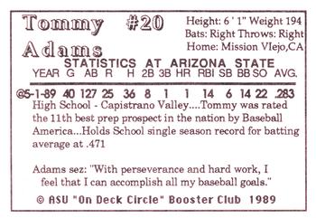 1989 Arizona State Sun Devils #NNO Tommy Adams Back