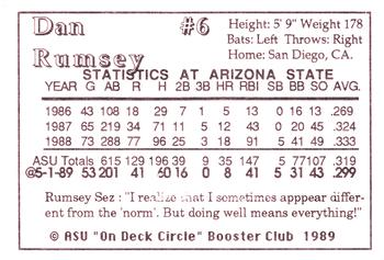 1989 Arizona State Sun Devils #NNO Dan Rumsey Back