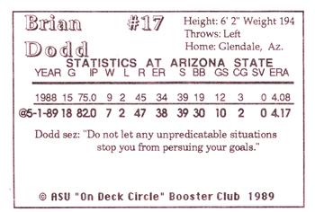 1989 Arizona State Sun Devils #NNO Brian Dodd Back