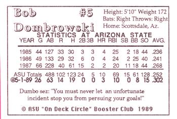 1989 Arizona State Sun Devils #NNO Bob Dombrowski Back