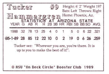 1989 Arizona State Sun Devils #NNO Tucker Hammargren Back